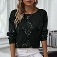 thumbnail image 1 of Crochet Sequins Tops for Women Lightweight Long Sleeve Crewneck Hollow out Knit Pullover Sweaters Blouse Black L, 1 of 9