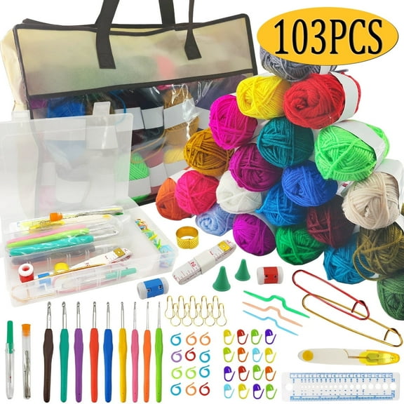 Crochet Set Crochet Hooks Multicolor Yarn Crochet Accessories for Kids Adults Beginner Kit 103Pcs