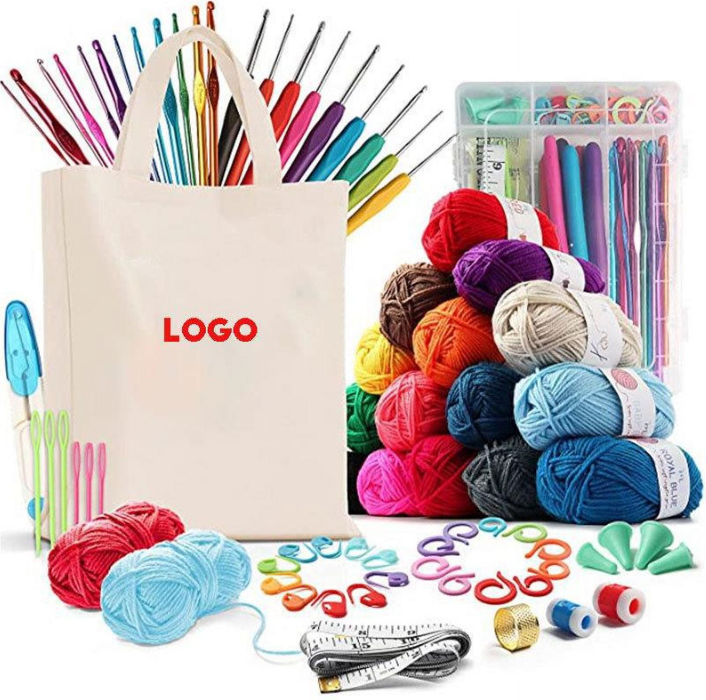 83 Piece Crochet Kit With Crochet Hooks Yarn Set - Premium Bundle Includes  Yarn Balls, Needles, Accessories Kit, Canvas Tote Bag And Lot More