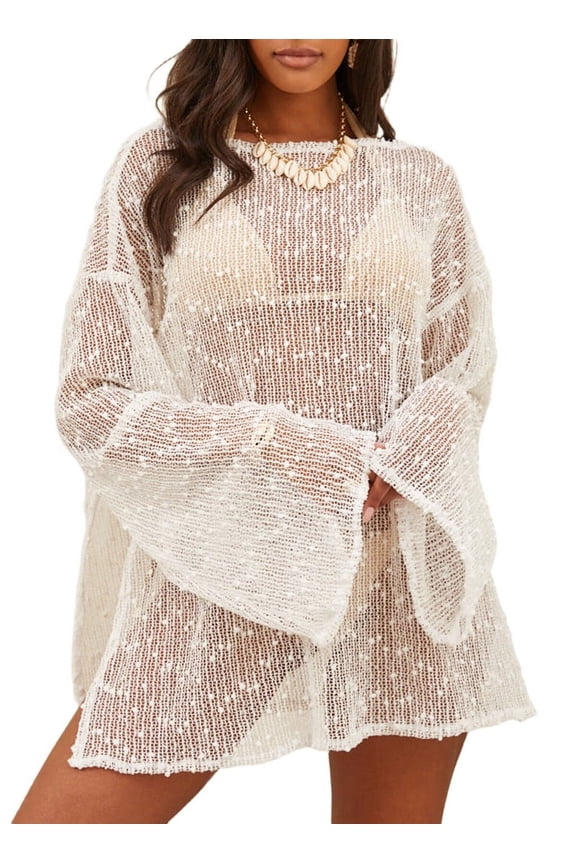 Crochet Sheer Kaftan Caftan Beach Dress Bathing Suit Swim Coverup White XL
