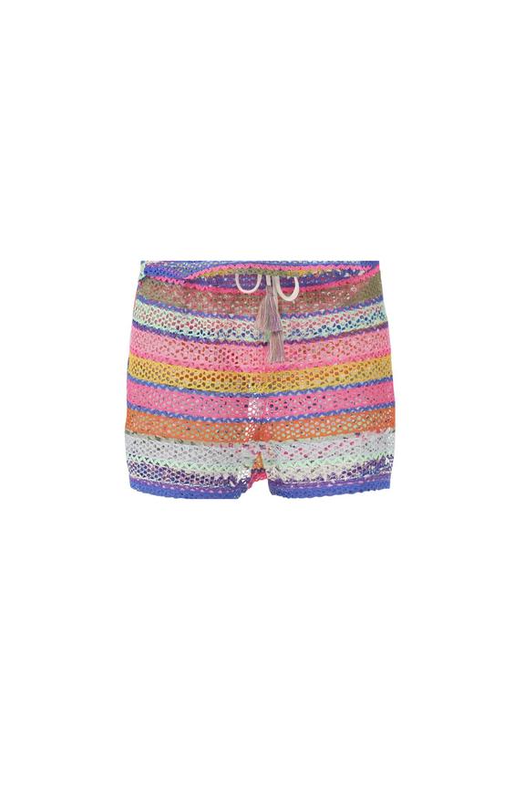 Crochet Shorts Coverup Women's Size Medium Stripe Multi Color