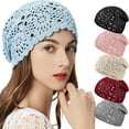 thumbnail image 1 of Dalrosia Crochet Slouchy Beanie Hat Fall Handmade Knit Floral Skull Cap Cotton Cutout Summer Hats for Women Lightweight Knitted, 1 of 6