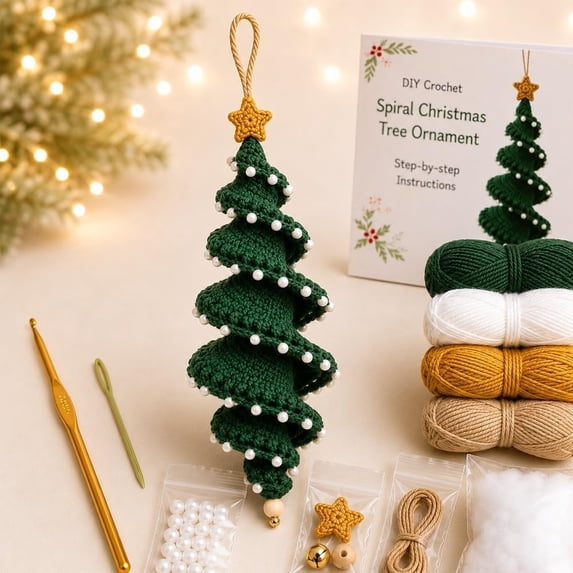 Crochet Snowman Spiral Ornament DIY Kit, 3D Christmas Hanging Ornament | Handmade Decoration for Window, Porch, Wall, Holiday Tree, Beginner-Friendly, Soft Yarn Craft Set