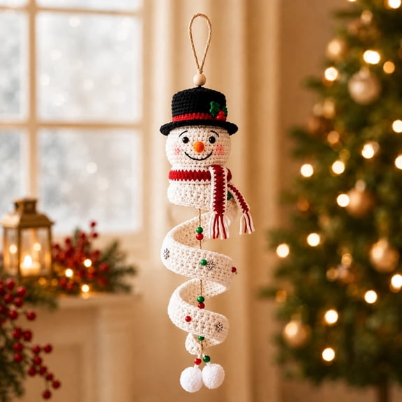 Crochet Snowman Spiral Ornament DIY Kit Christmas Tree Crochet Craft Kit with Yarn Crochet Hook and Instructions Handmade Beginner Ornament for Window Porch Wall