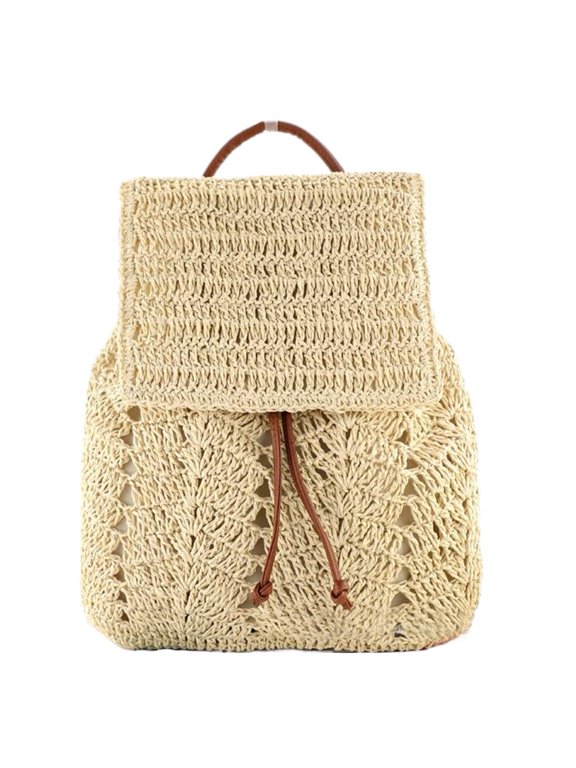 Crochet Straw Beach Backpack For Women Women With Top Handle