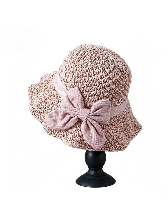 Crochet Straw Sun Hat for Women, Narrow Floppy Brim Bowknot Beach Hat, Travel Bowler Hat for Spring Summer(RL Pink 1 PC)