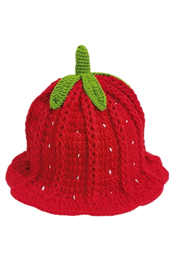 Crochet Strawberry Hat Halloween Beanie Hat Funny Photo Props for Women and Men Thanksgiving Day New Year Head Accessory