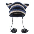 thumbnail image 1 of Crochet Stripe Pattern Ear Hat with Pom Pom Winter Knitted Hat Winter Christmas Presents for Students Teenagers, 1 of 6