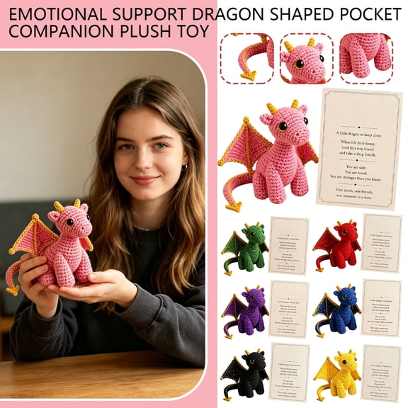 Crochet Stuffed Animal, Golden Accent Winged Dragon, Mythical Creature Plush, Kids Friendly Gift, Mini Emotional Support Pocket Pal Dragon, Comes with Matching Themed Keepsake