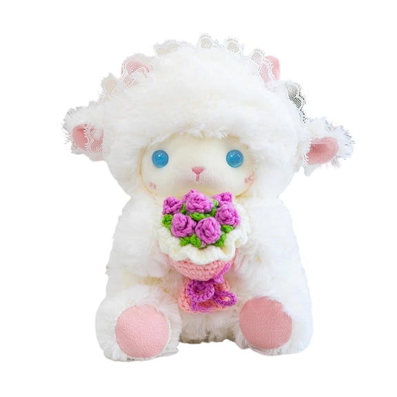Crochet Stuffed Animal, Sheep Stuffed Animal, 12 In, Purple Rose Detail, 1 Pc, Valentine Stuffed Animal, Student Boy Nursery Decor, Kids Bedroom Decor, Student Decorations for