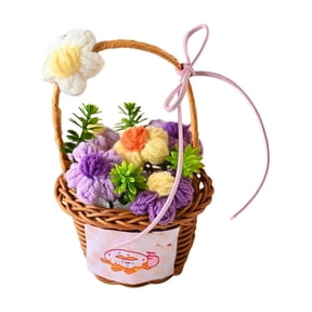 Crochet Sunflower Basket,Handmade Knitted Flowers Basket Decoration for Mom,Friends,Teacher Appreciation Gifts,Colorful Potted Flower Decor,Purple