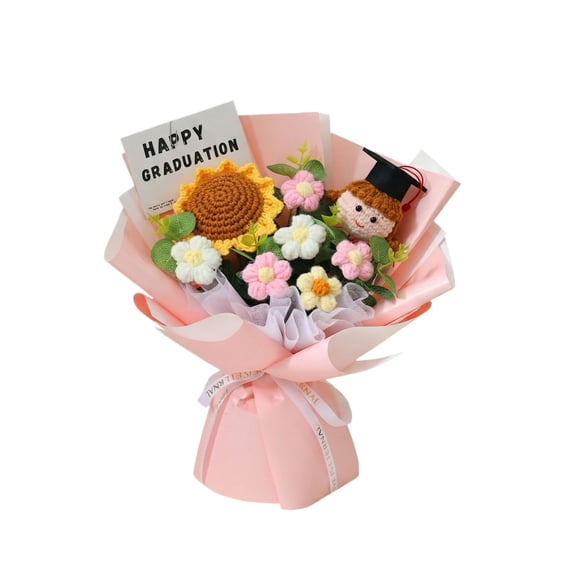 Crochet Sunflower Puff Bouquet - Handmade With Soft Yarn, Lifelike & No-Fade, Ready-To-Gift - For S, Graduation, Classmates, Friends, Home Decor, Desks