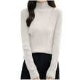 thumbnail image 1 of Crochet Sweater Sevevn Women's Fashion Casual Round Neck Solid Color Loose Base Knitted Sweater Top, 1 of 4