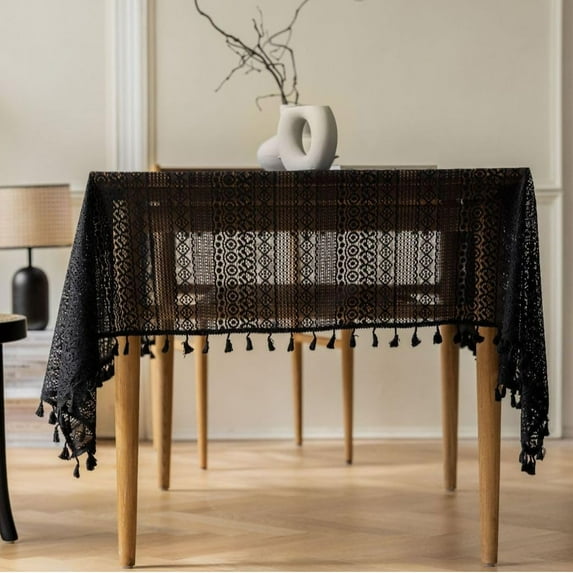 Crochet Tablecloth with Tassels, Boho Hollow LaceTablecloths for Party Birthday Dinning Farmhouse Table Cloth