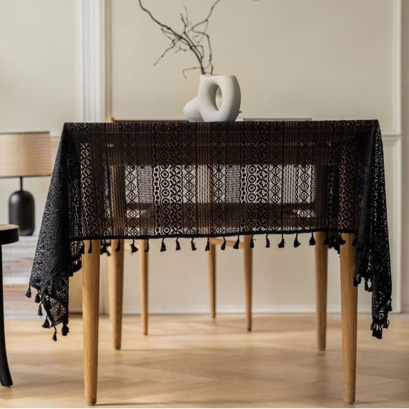 Crochet Tablecloth with Tassels, Boho Hollow LaceTablecloths for Party Birthday Dinning Farmhouse Table Cloth