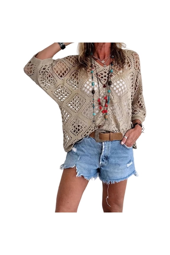 Crochet Top For Women,Crochet Poncho Womens Boho Tops Boho Sweaters For Women Crochet Cardigans Loose Knit Sweaters Pullover Sweater Shirts Lightweight Tops Crochet Pullover