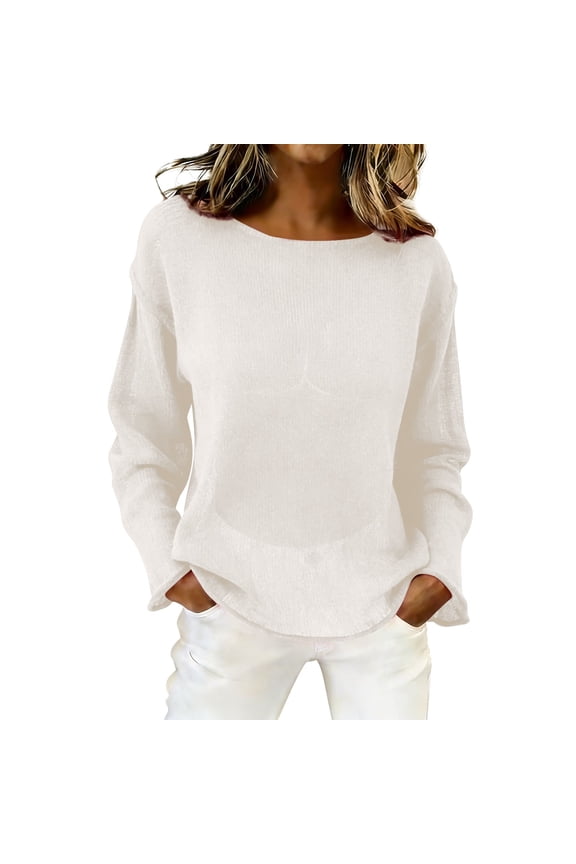Crochet Top, Yigetop Women's Mesh Long Sleeve Tops Boat Neck See Through Sweater Crochet Knit Tops Sheer Tops for Women Beige M