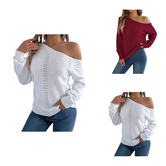 Crochet Tops For Women Off The Shoulder Sweaters Long Sleeve Hollow Out Knit Pullover Beach Clothes