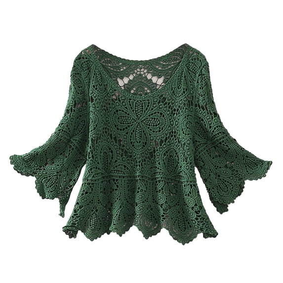 Crochet Tops for Women Arm Covering Summer Tops for Women Beach Coverup for Swimsuit Knitted Tops for Women Bathing Suit Cover Pool Cover Ups Crochet Shirt Bikini Cover Up