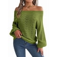 thumbnail image 1 of Crochet Tops for Women Off the Shoulder Sweaters Summer Long Sleeve Hollow Out Knit Beach Clothes Green S, 1 of 9
