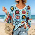 thumbnail image 1 of Crochet Tops for Women Spring Summer Boho Floral Shirts Coverups 2026 Summer Fall Outfits for Women(Blue,L), 1 of 4