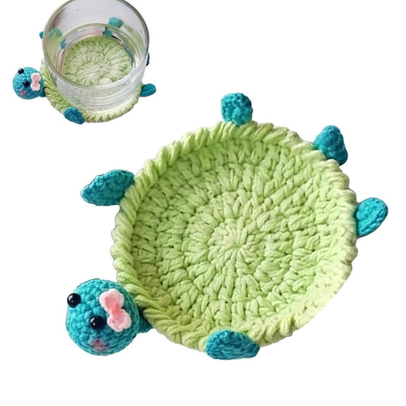 Crochet Tortoise Coasters for Drinks, Fun Animal Mug Rug, Creative Knitting Housewarming Gift, Cute Turtle Shaped Mug Cup Mat, Home Table Decor