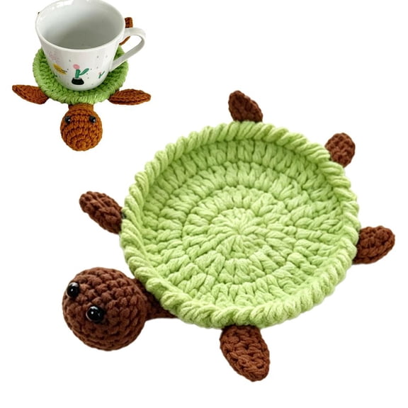 Crochet Tortoise Coasters for Drinks, Fun Animal Mug Rug, Creative Knitting Housewarming Gift, Cute Turtle Shaped Mug Cup Mat, Home Table Decor