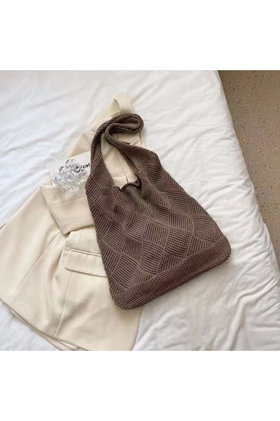 Crochet Tote Bag Boho Bag for Women, Lightweight Summer Mesh Beach Large Capacity Crossbody Handbag,Coffee,Vacation Bag