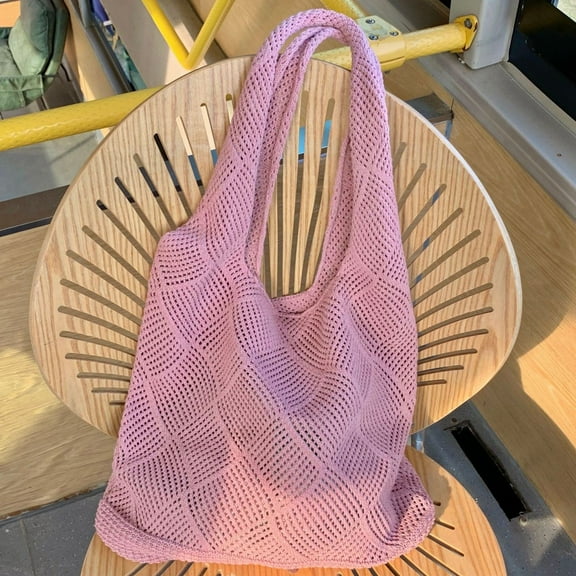 Crochet Tote Bag Boho Bag for Women, Lightweight Summer Mesh Beach Large Capacity Crossbody Handbag,Pink,Vacation Bag