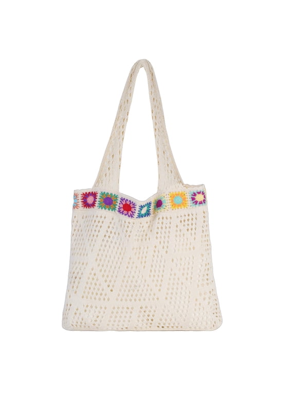 Crochet Tote Bag, Mesh Beach Bag Knit Summer Hobo Bag Vacation Boho Tote Bag for Women
