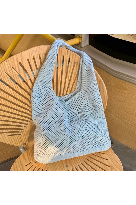 Crochet Tote Bag, Mesh Beach Bag KnitVacation Boho Tote Bag (Blue One Size)
