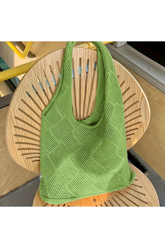 Crochet Tote Bag, Mesh Beach Bag KnitVacation Boho Tote Bag (Green One Size)