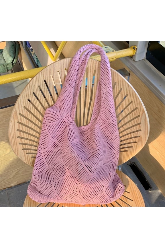 Crochet Tote Bag, Mesh Beach Bag KnitVacation Boho Tote Bag (Pink One Size)