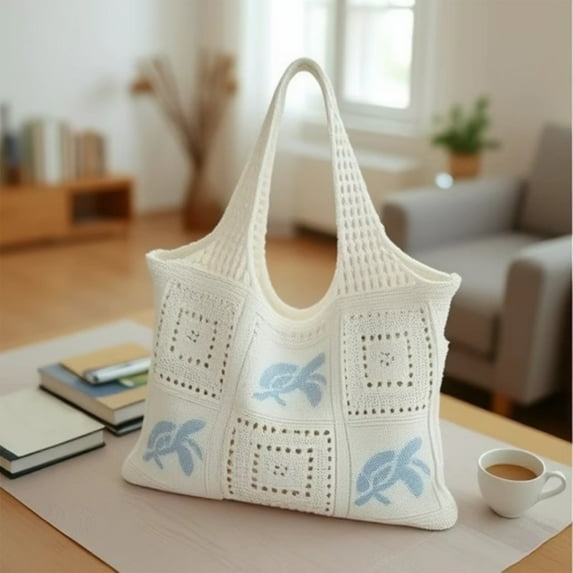 Crochet Tote Bag for Women, Water Bottle Crochet Tote Bag, Aesthetic Mesh Crochet Beach Bag, Hippie Knitted Tote Bag for Women, Summer Vacation Knitted Bag for Women Shoulder