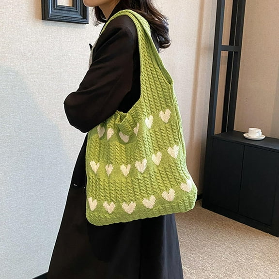 Crochet Tote Bag, Y2k bag, Cute Heart Beach Tote Y2K Accessories Shoulder Bag Heart Bag, Green
