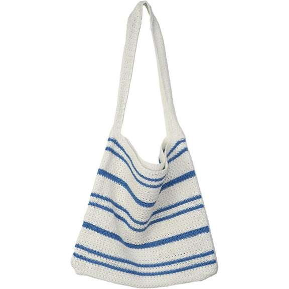 Crochet Tote Bag for Women, Stripe Aesthetic Knitted Tote Bag Shoulder Bag Handbag