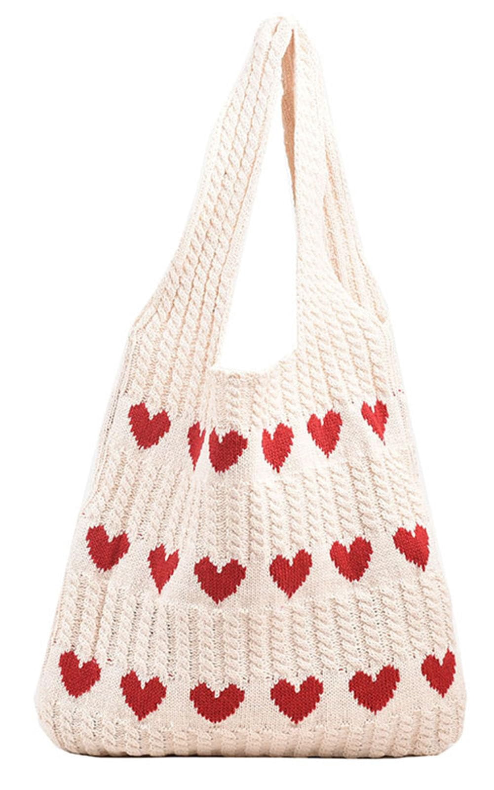 Crochet Tote Shoulder Bag for Women. Large heart - shaped beach bag. Handmade knitted hobo bag