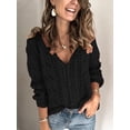 thumbnail image 1 of Crochet V Neck Long Sleeve Hollow Out Cable Knit Cardigan for Women Sweaters Tops, 1 of 2