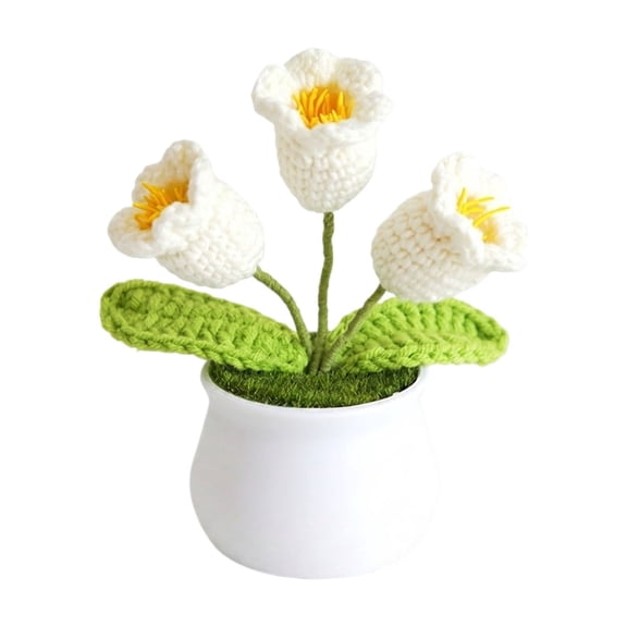 Crochet of the Valley Potted Plant, 3.9x4.3Inch Handmade Knitted Yarn Artificial Flower Decor, Gift for Mother’s Day Birthday, Spring Table Centerpiece Home Shelf Decoration e