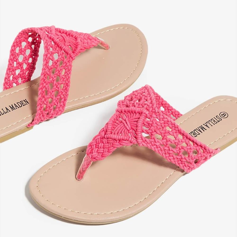 Anthropologie Sandals Women's 11 Pink Crochet Slip On Slide Flat  Summer Beach | eBay