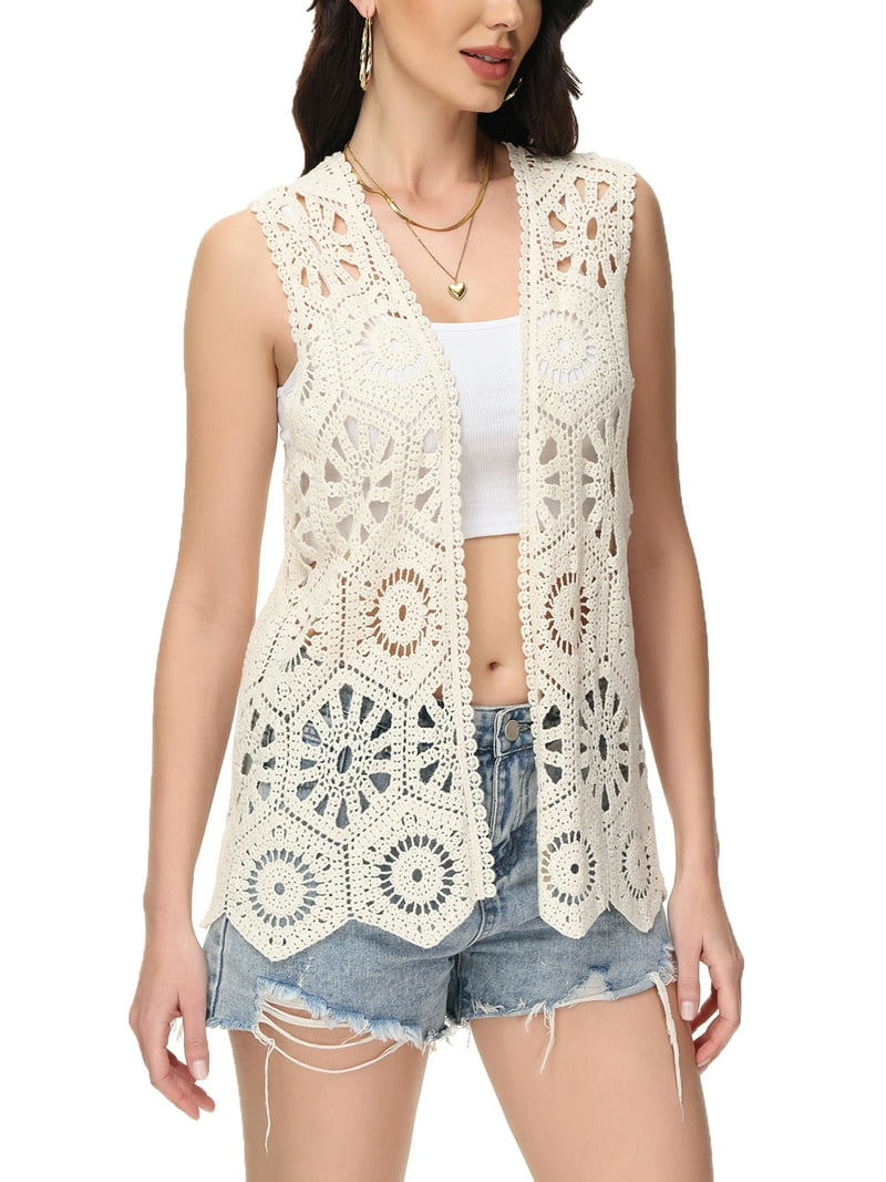 Crochet Vest Sleeveless Boho Lace Cardigan Stylish and Cute