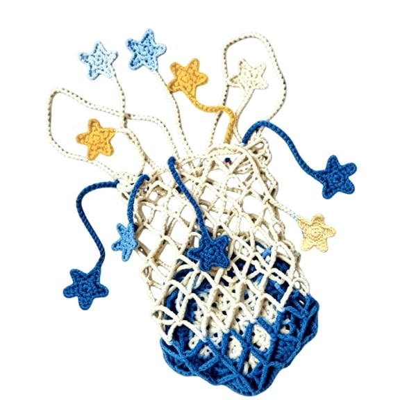 Crochet Water Bottle Carrier Bag with Star Tassel Cup Storage Tote, with Handle Water Bottle Bag for Drink Cup Outdoor Gym Beach Travel Hiking Walking