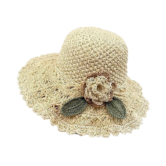 Crochet Wide Brim Sun Hat with Ruffle Detail Women's Summer Beach Accessory