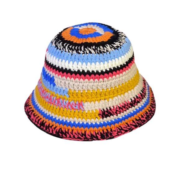 Crochet Wide Brims Bucket Hat Winter Fisherman Hat Crochet Stripe Fisherman Hat for Adult Teens Windproof Commute Hat