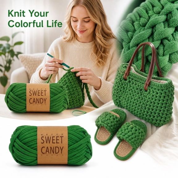 Crochet Yarn for Crafts with Soft Matte Texture & Colorful Design, Vibrant Chunky Yarn for Beginners Making Bags and Slippers, Diy Tshirt Yarn for Crochet with Paper Band 1 Pack