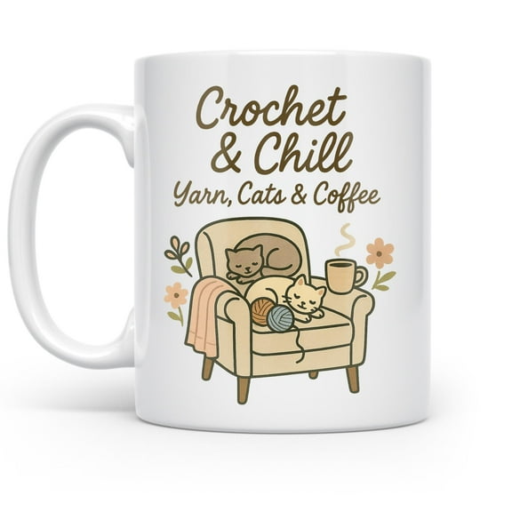 Crochet 11 oz Coffee Mug - Cottagecore Crochet Lovers White Ceramic Gift