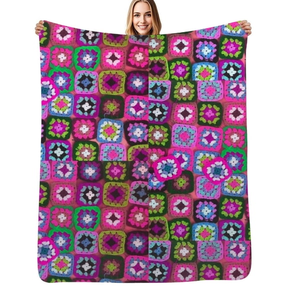 Crochet blanket granny square vintage Flannel Blanket Warm Soft Bedding Throws Winter Camping Chair Sofa Bed