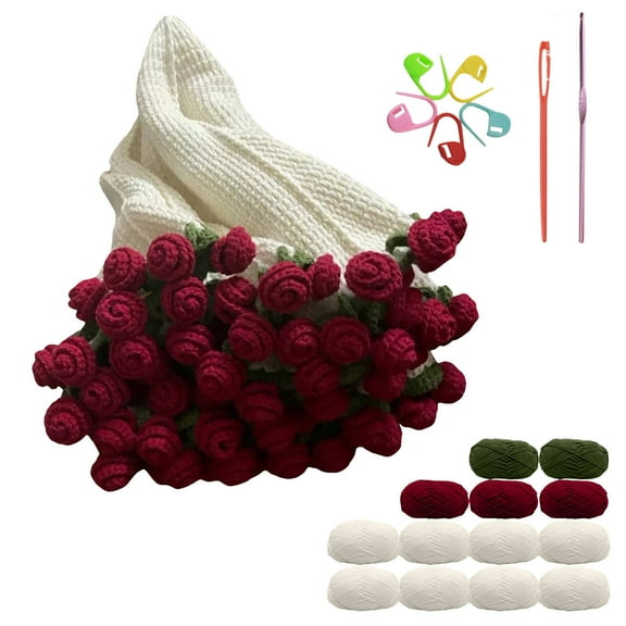 Crochet kit for Beginners,Crochet into a Flower Blanket,Foldable to Become a Bouquet,Include Crochet Yarn,Crochet Hooks and Tutorial,Mother's Day,Wedding Birthday Gifts