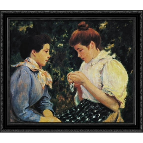 Crochet lesson 32x28 Large Black Ornate Wood Framed Canvas Art by Federico Zandomeneghi