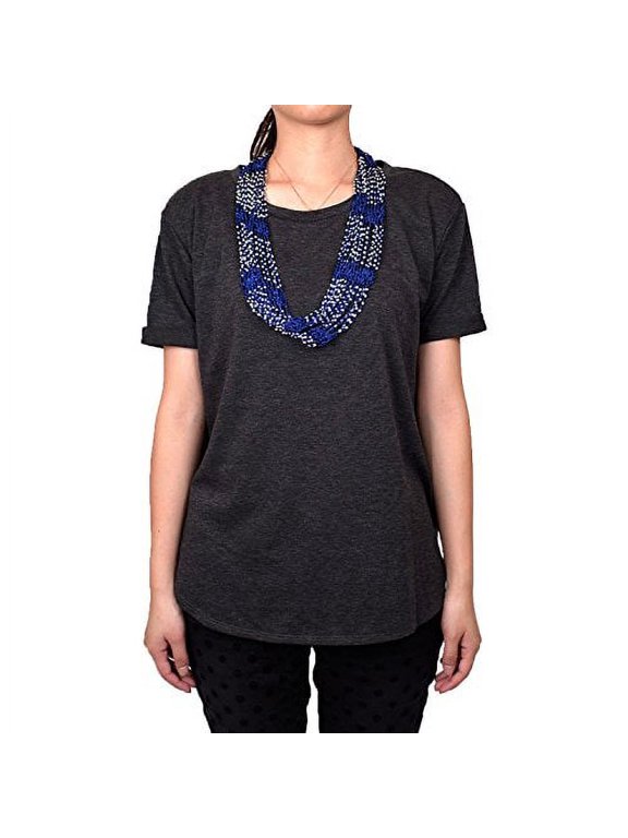 Crocheted Beads Bling Infinity Loop Scarf (Navy)